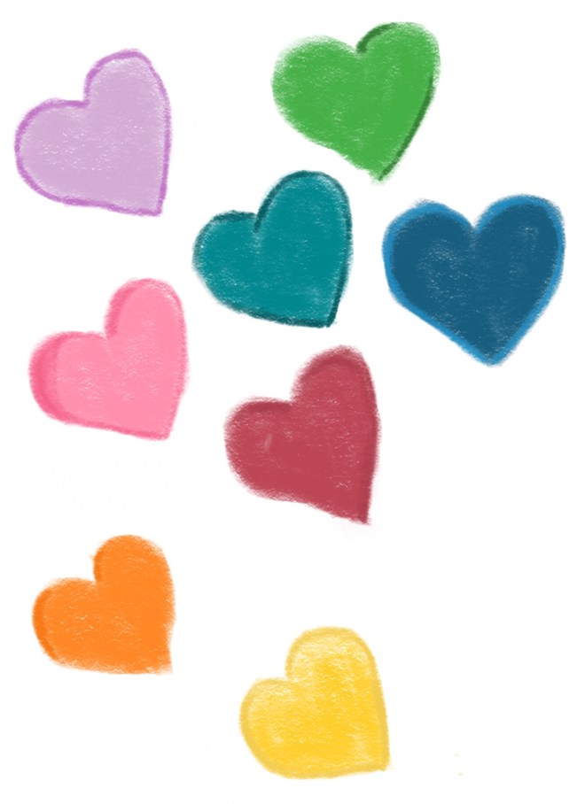 Multi colored hearts sketch