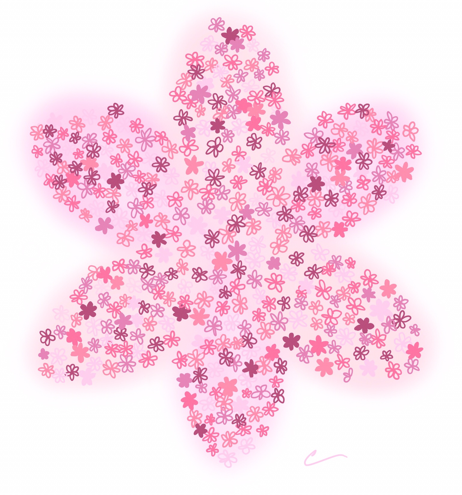 Doodle of a pink flower made of many little pink flowers 